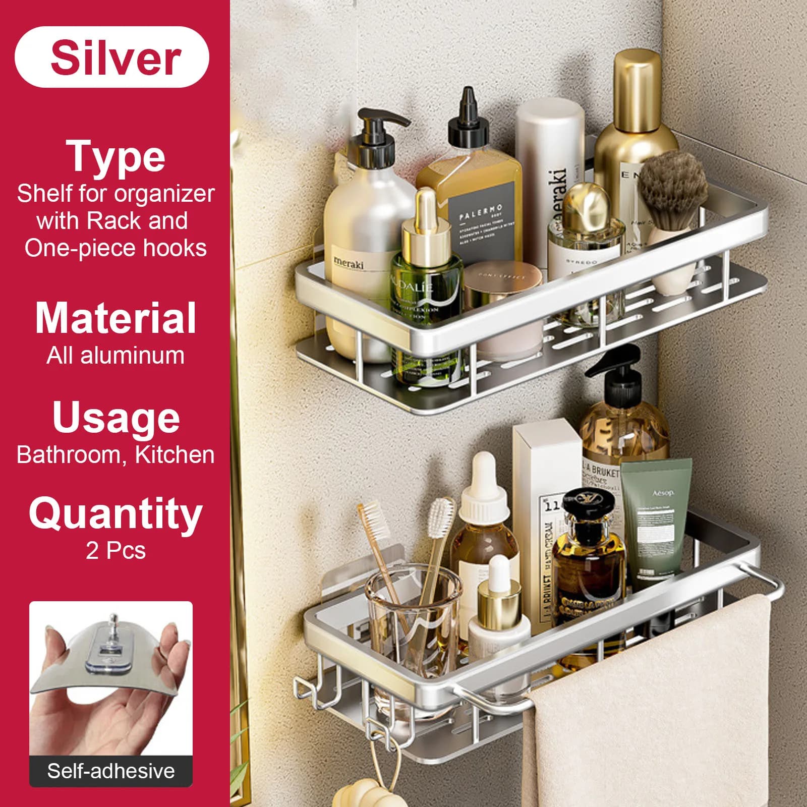 No Drill Shower Corner Shelf Wall Mounted Bathroom Rack for Shampoo Storage — image 20