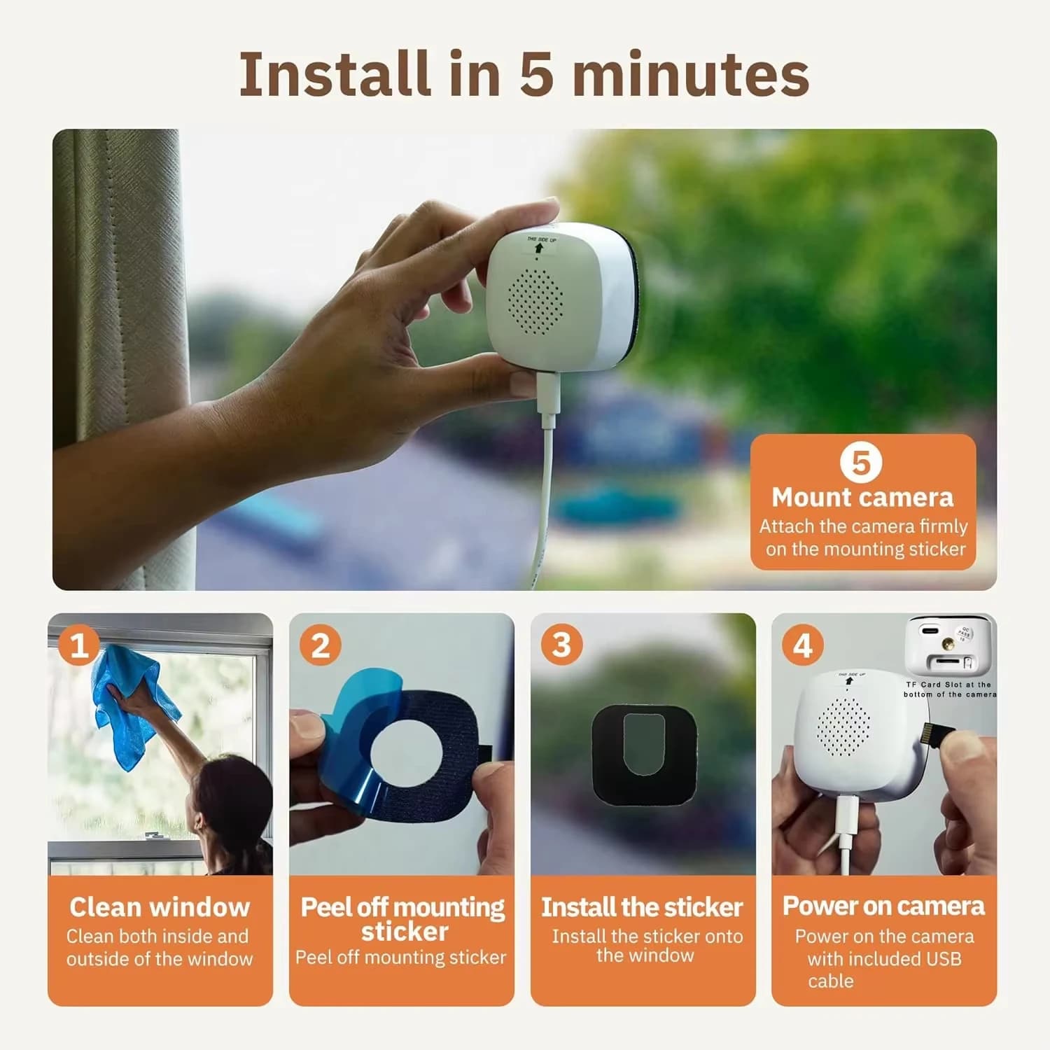 Mini Window Camera WiFi 2.4/5GHz 3MP Full-Color Night Vision New Replaces New UK — image 5
