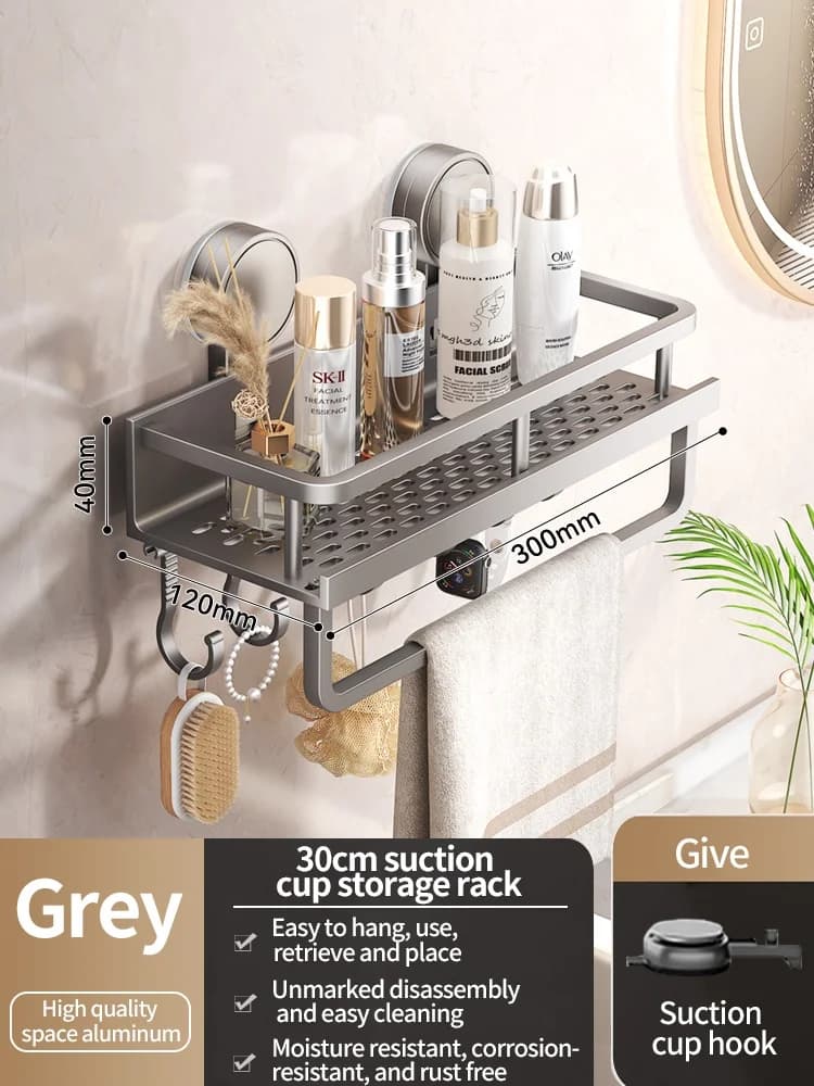 Bathroom Shelf Suction Cup Rack Aluminium No Drill Shower Toilet Storage Organiser — image 10