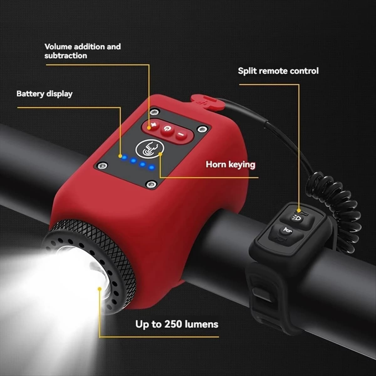Electric Bike Horn Light Front Lamp Bell Mountain Bike Bicycle Accessories — image 3