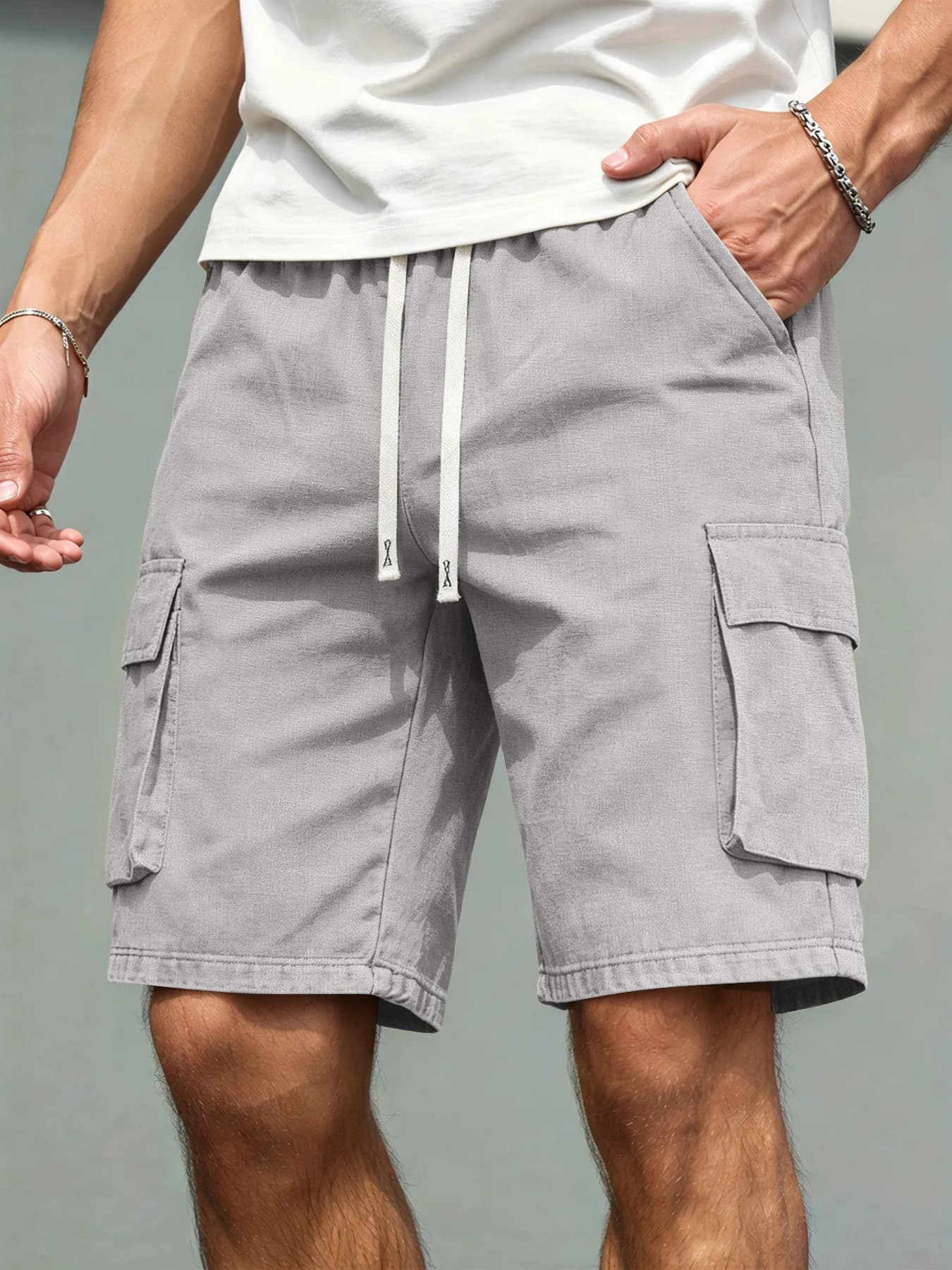 Men's Linen Straight Leg Pants Casual Loose Fit Drawstring Work Trousers — image 5