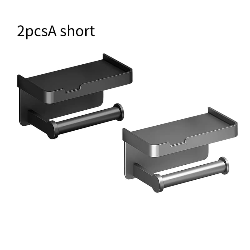 Wall Mounted Toilet Paper Holder Aluminium Alloy Bathroom Roll Shelf with Phone Shelf — image 18