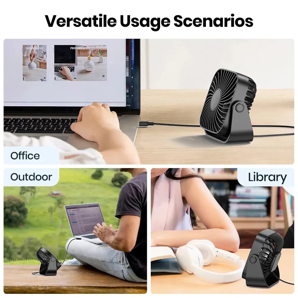 USB Mini Portable Fan 4 Inch 3 Speed Quiet Desk Table Personal UK — image 6