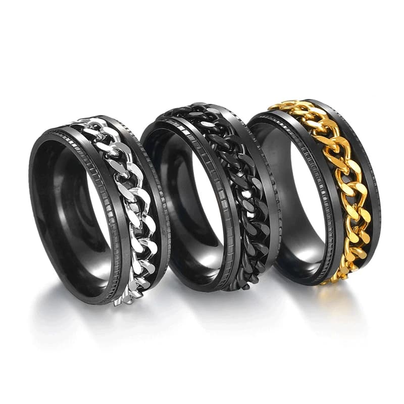 Rotating Stainless Steel Spinner Ring Anti-Anxiety Fidget Punk Couple Ring — image 3