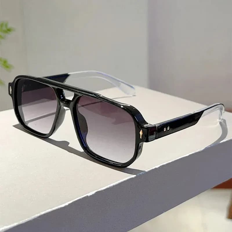 Vintage Double Bridge Square Sunglasses Fashion Rivets UV400 Ocean Lens — image 2