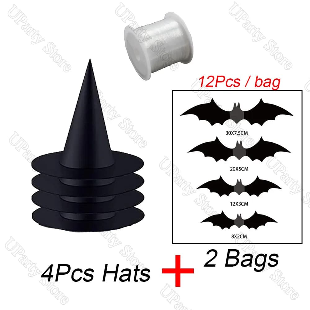 12 Pcs Halloween Black Witch Hats with Rope Hanging Wizard Hats Bulk UK — image 10
