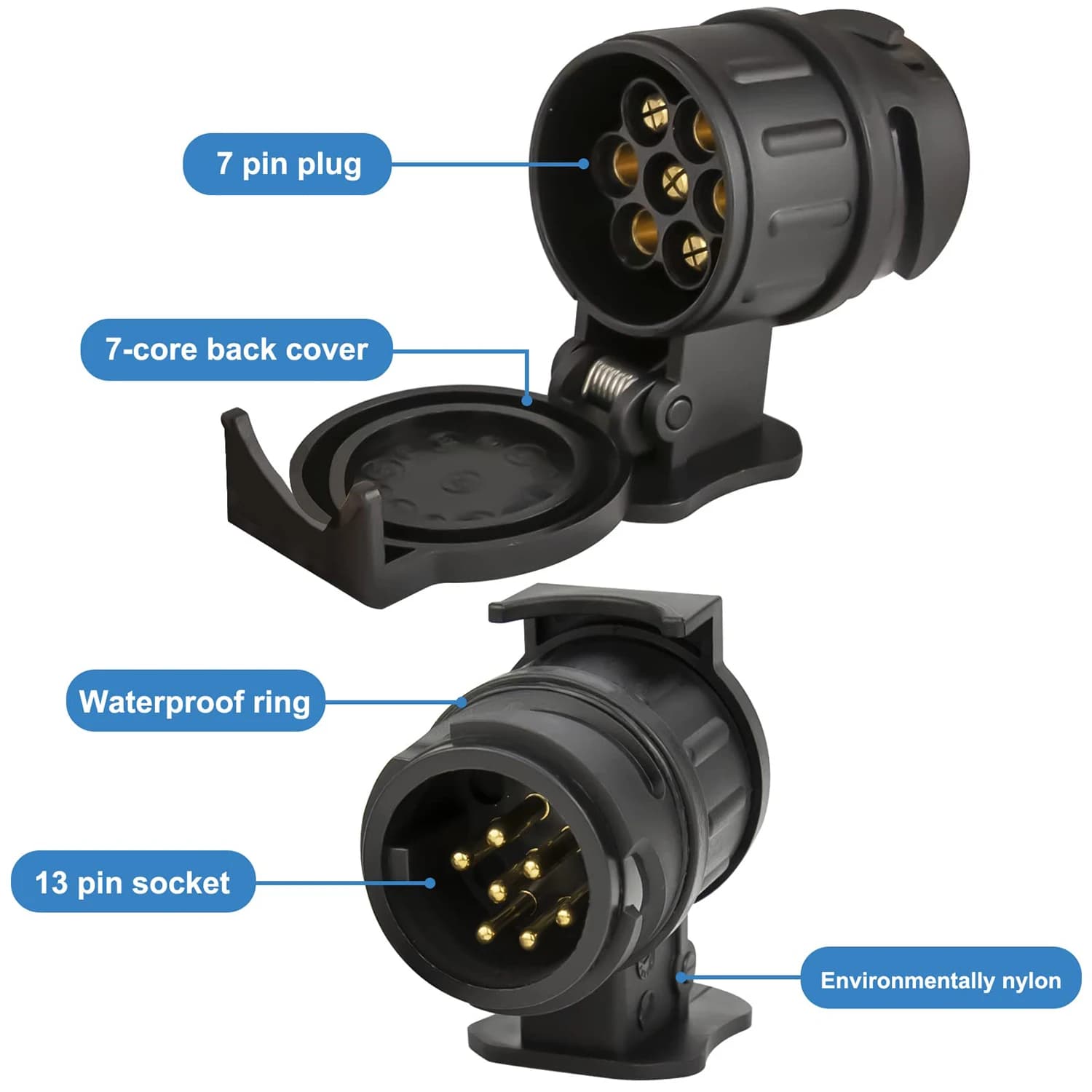 13 Pin to 7 Pin Trailer Towing Adapter Plug 12V Caravan Truck Towbar Connector — image 3