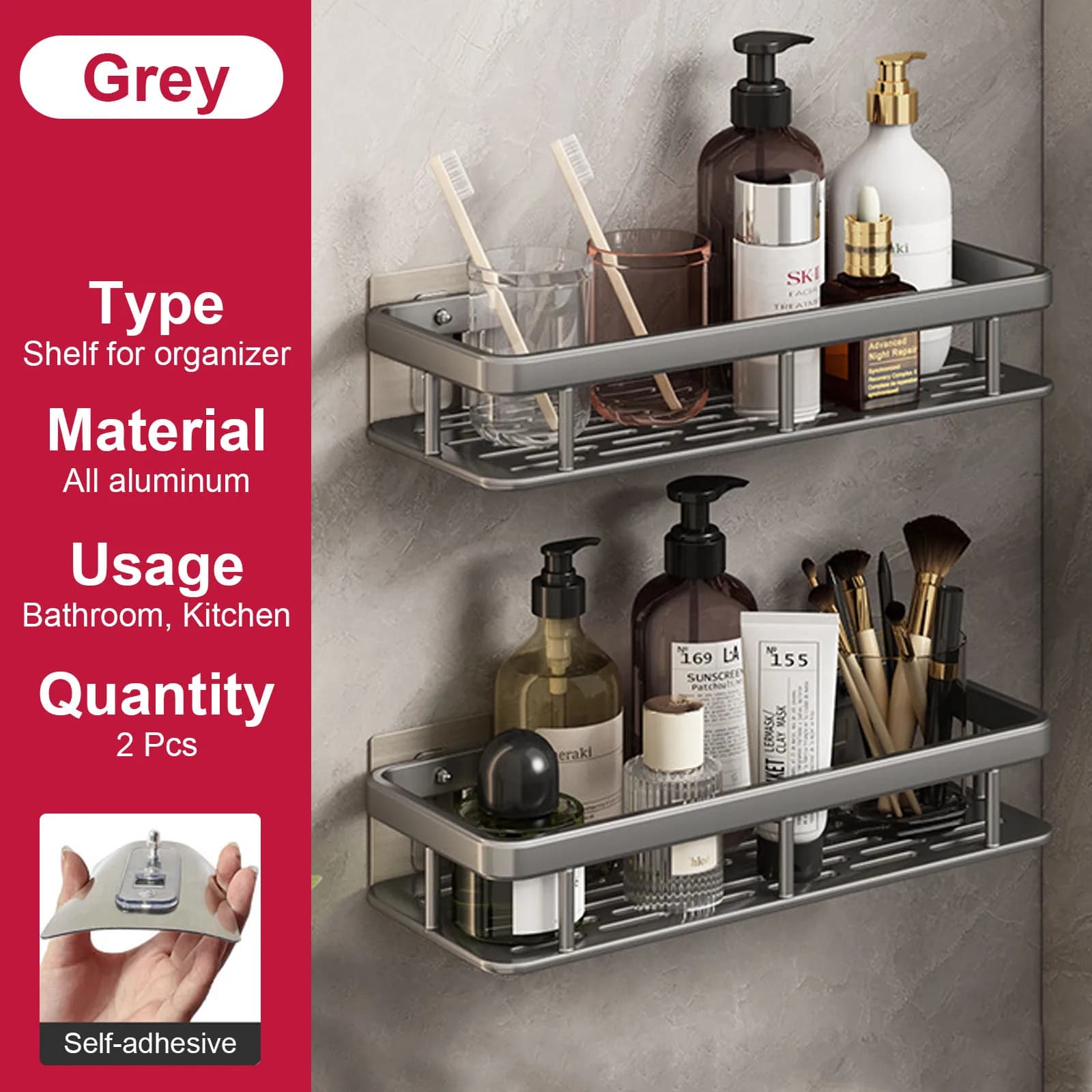 No Drill Shower Corner Shelf Wall Mounted Bathroom Rack for Shampoo Storage — image 8