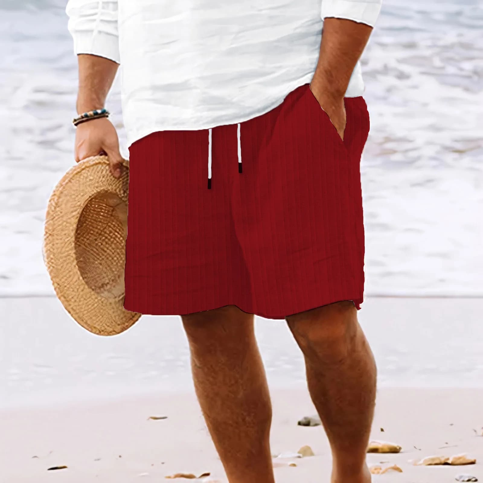 Men's Summer Casual Beach Shorts Fashion Stripe Loose Drawstring Elastic Pants — image 7