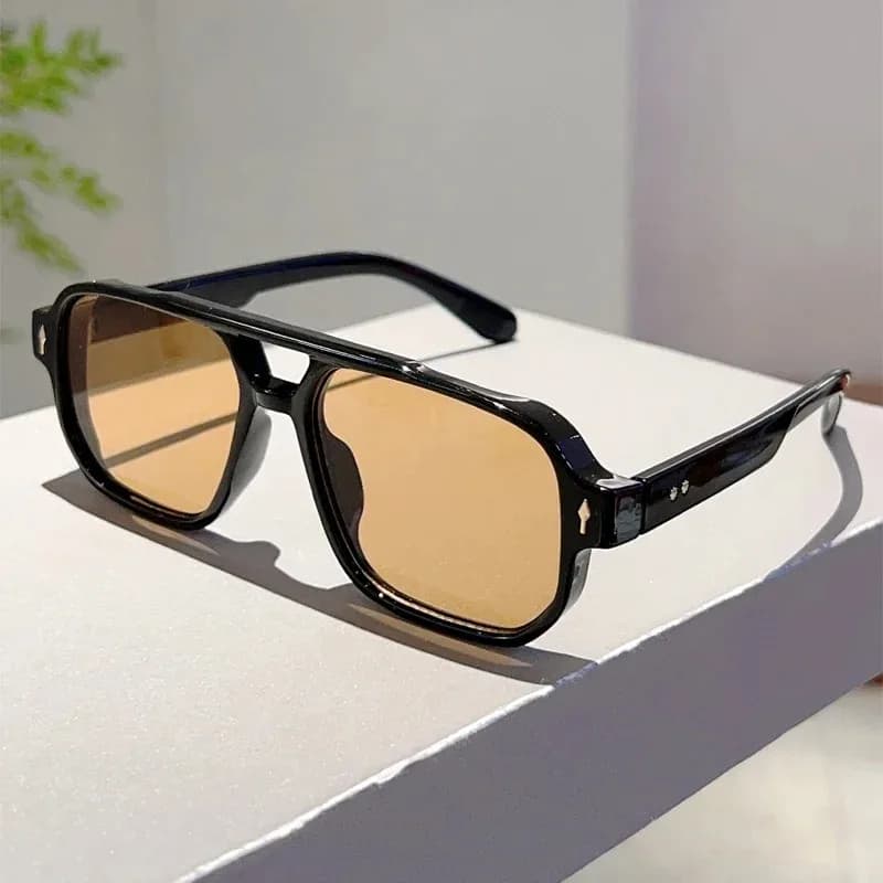 Vintage Double Bridge Square Sunglasses Fashion Rivets UV400 Ocean Lens — image 7