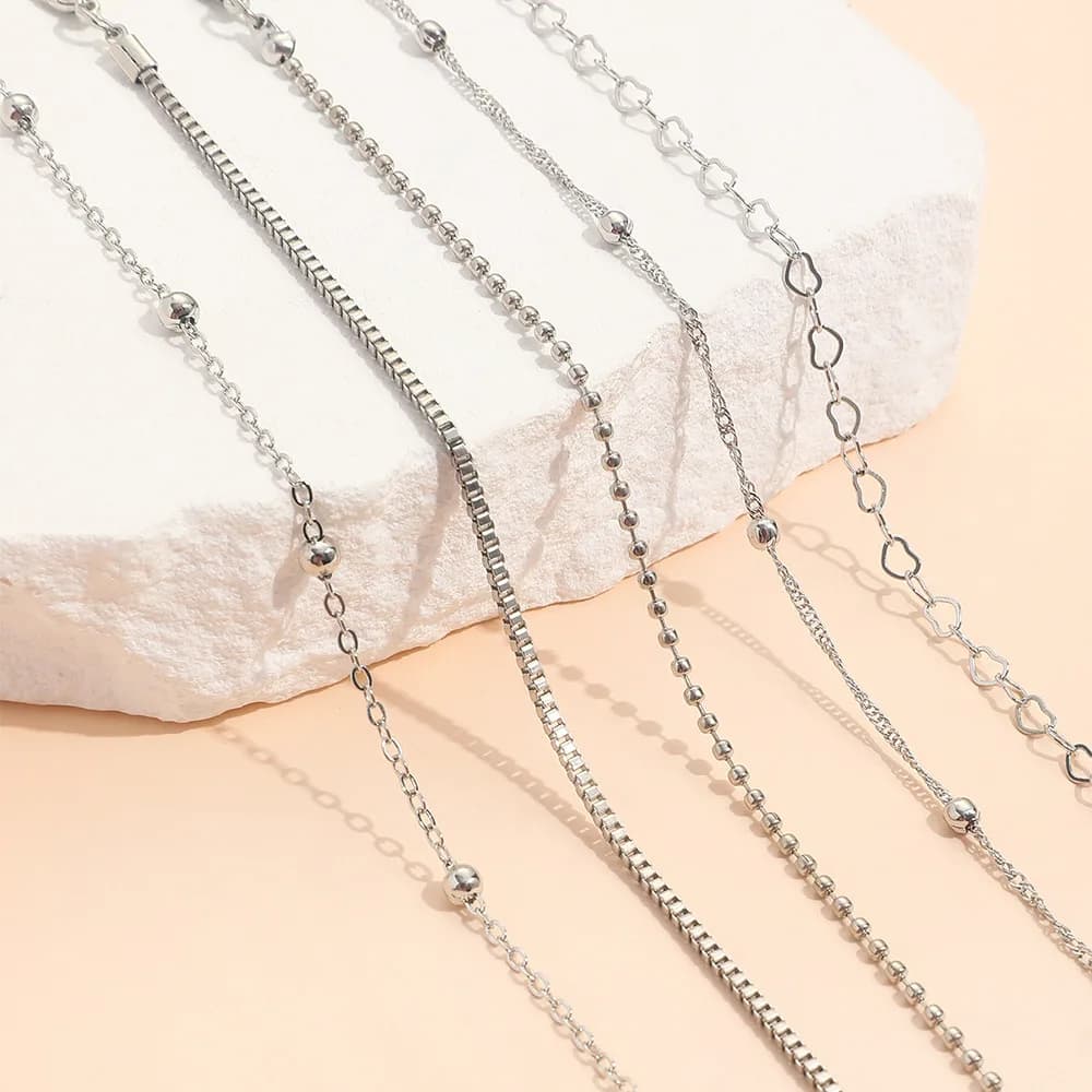 5 Pcs Heart Chain Bracelet Set Gold Silver Women's Daily Wear Jewellery — image 4
