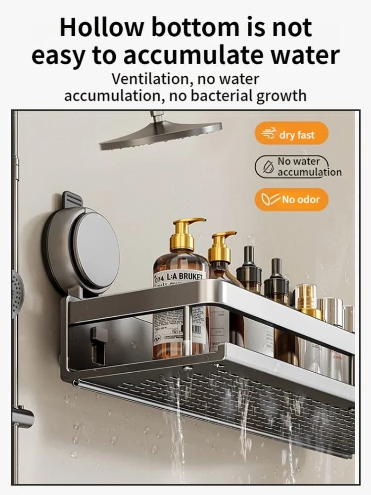 Bathroom Shelf Suction Cup Rack Aluminium No Drill Shower Toilet Storage Organiser — image 5