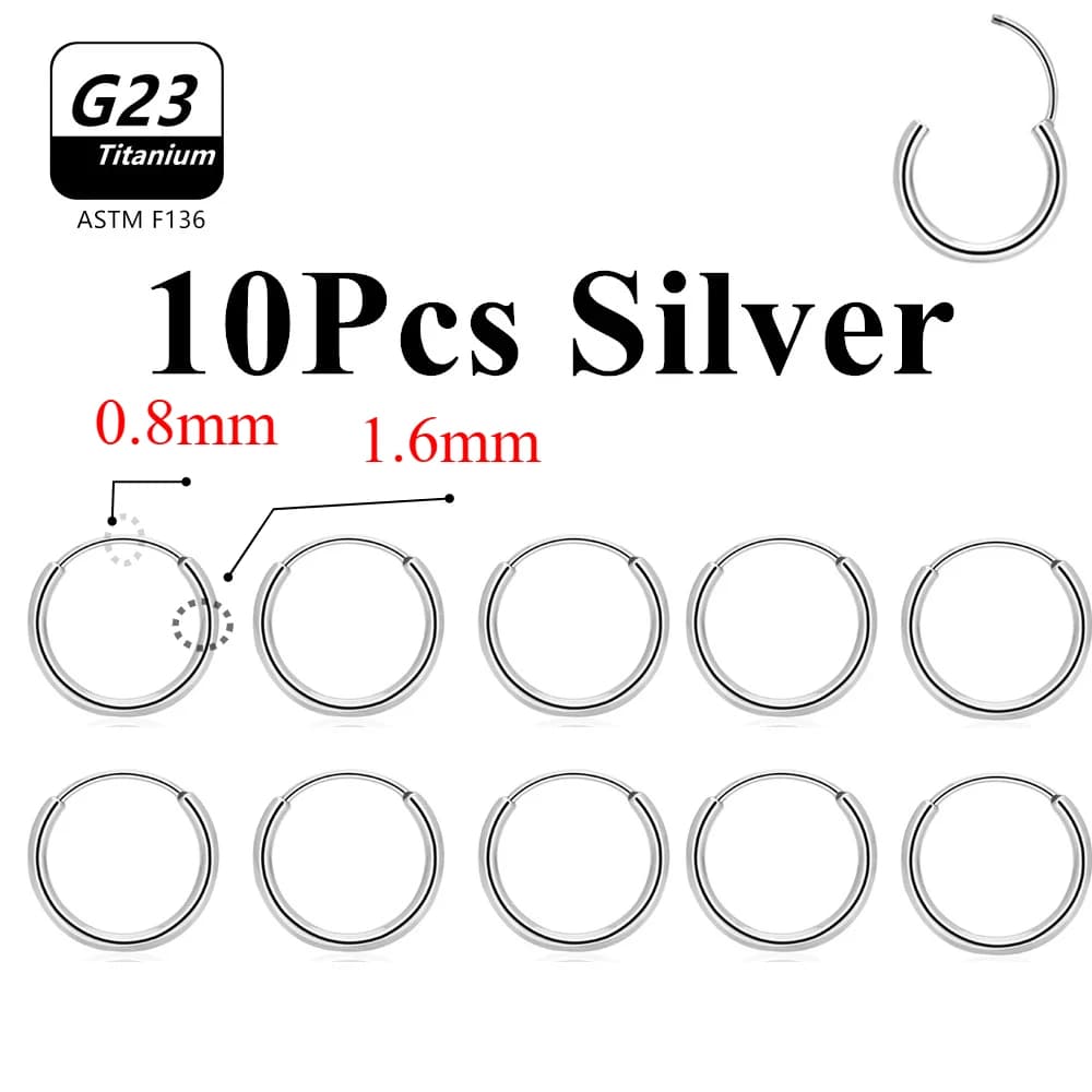 10 Pcs G23 Titanium Hoop Earrings Nose Ring ASTM F136 Body Jewellery — image 8