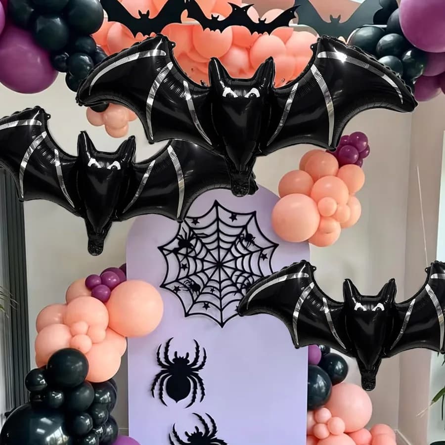 2 Pcs Black Bat Foil Balloons Halloween Party Decoration Large for Birthday — image 2