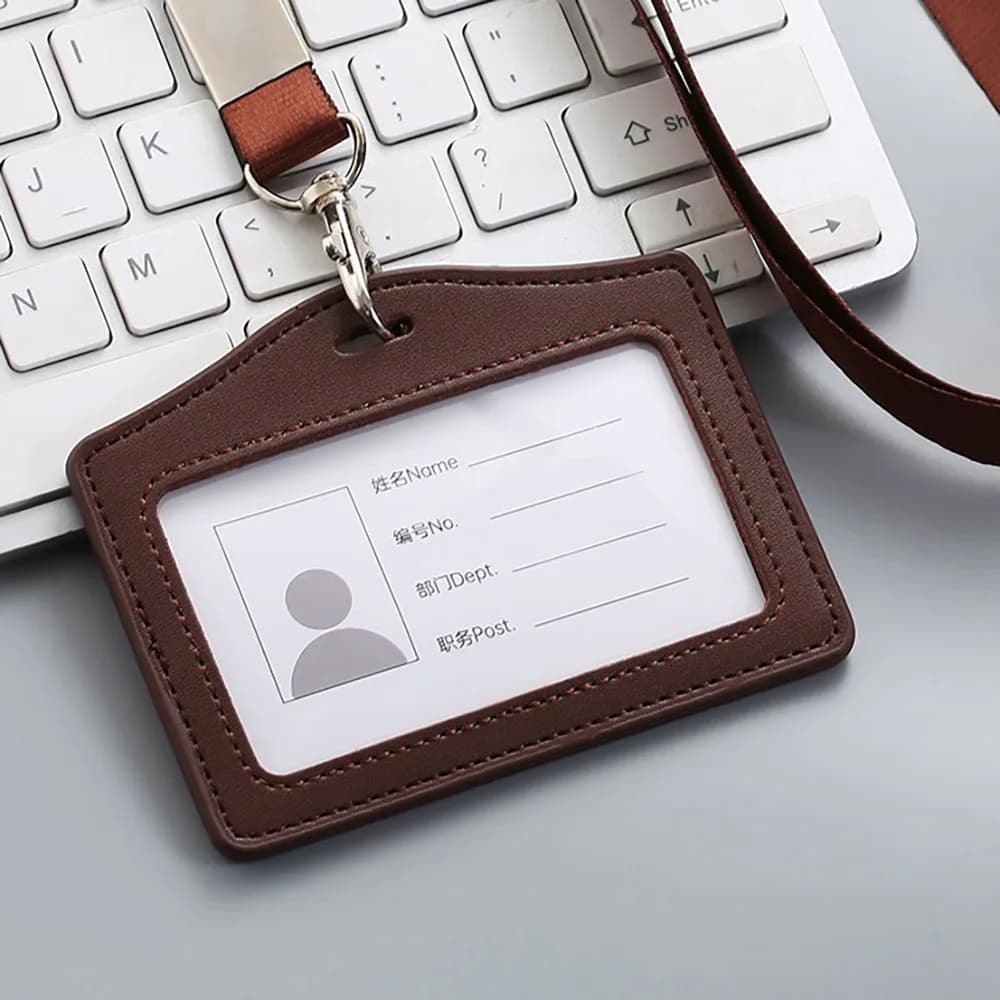 Leather ID Card Holder With Neck Lanyard Badge Work New High Quality Genuine New — image 12