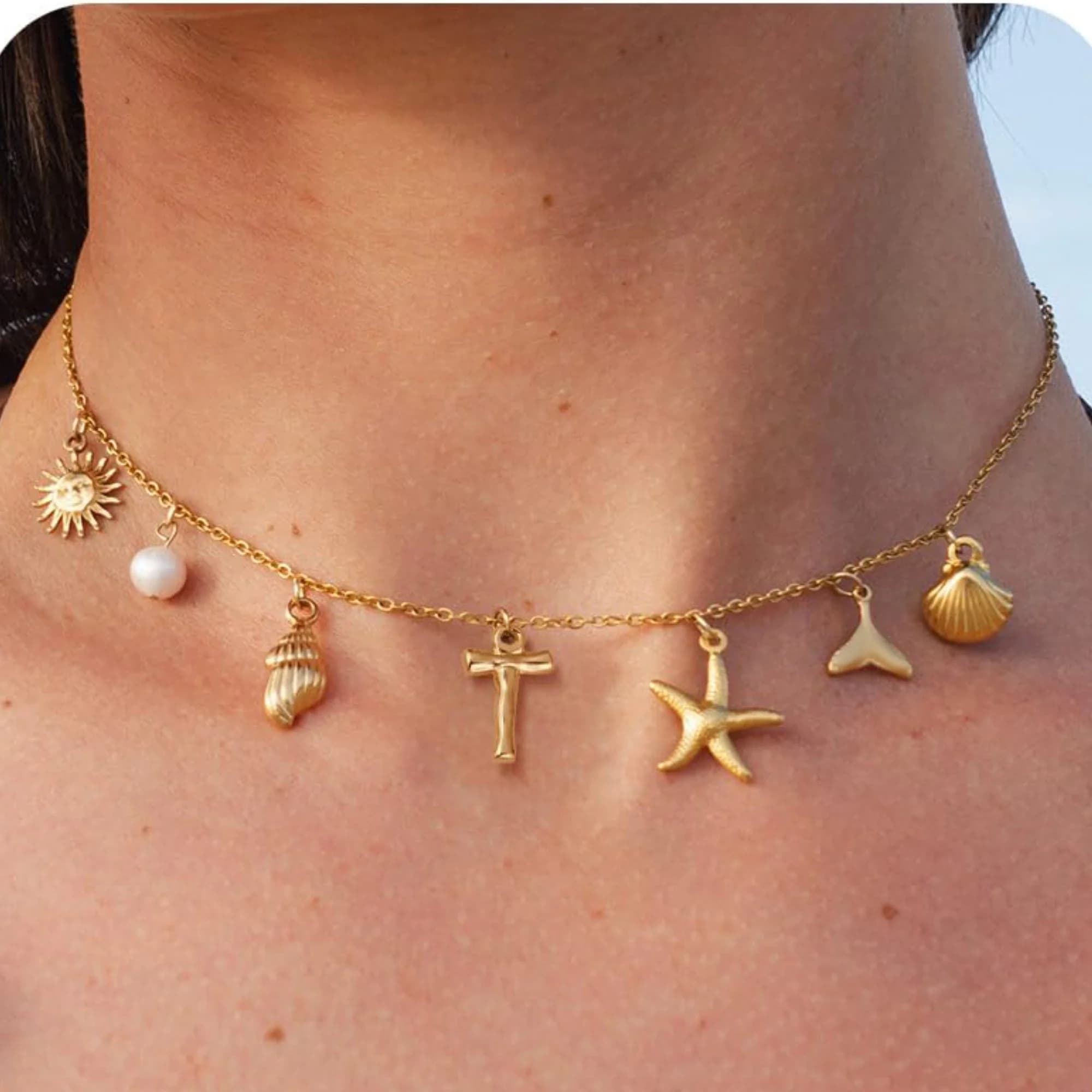 Starfish Shell Initial Necklace 18K Gold Plated Stainless Steel Waterproof — image 16