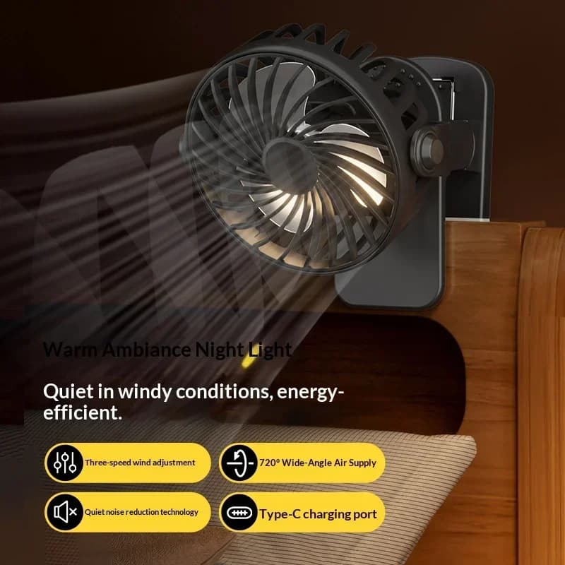 720° Rotatable Clip Fan Portable Mini Cooler USB Rechargeable New Built Night UK — image 3