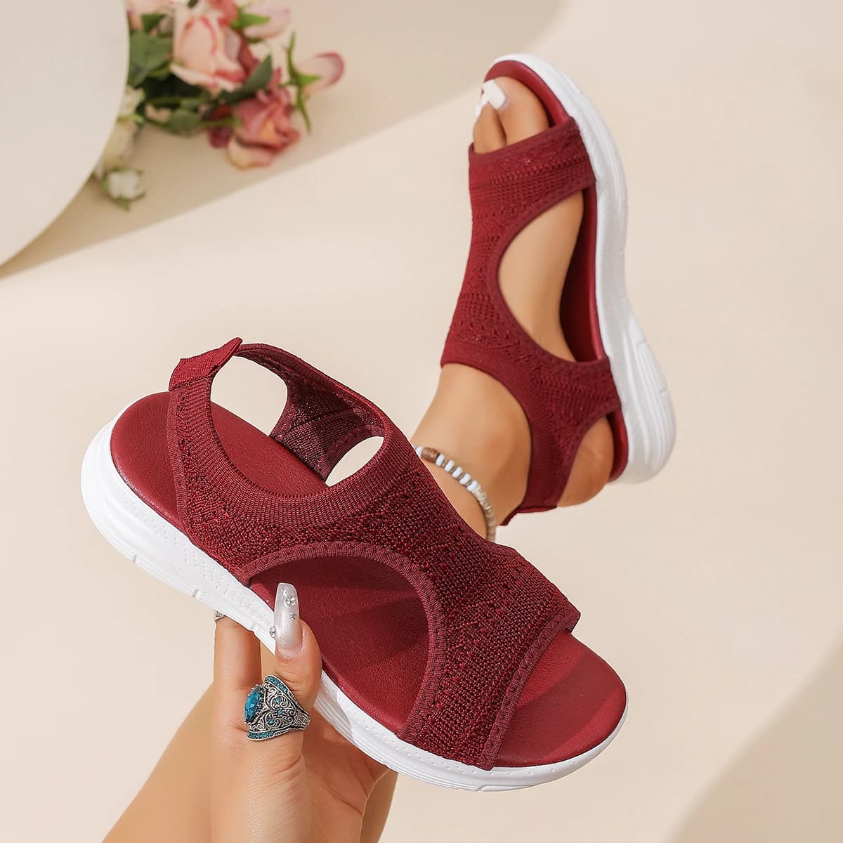 Women's Summer Sandals Mesh Knit Roman Beach Shoes Slip On Comfort — image 12