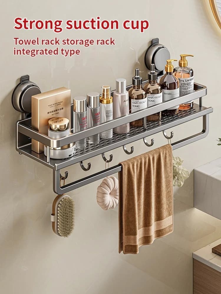 Bathroom Shelf Suction Cup Rack Aluminium No Drill Shower Toilet Storage Organiser — image 2