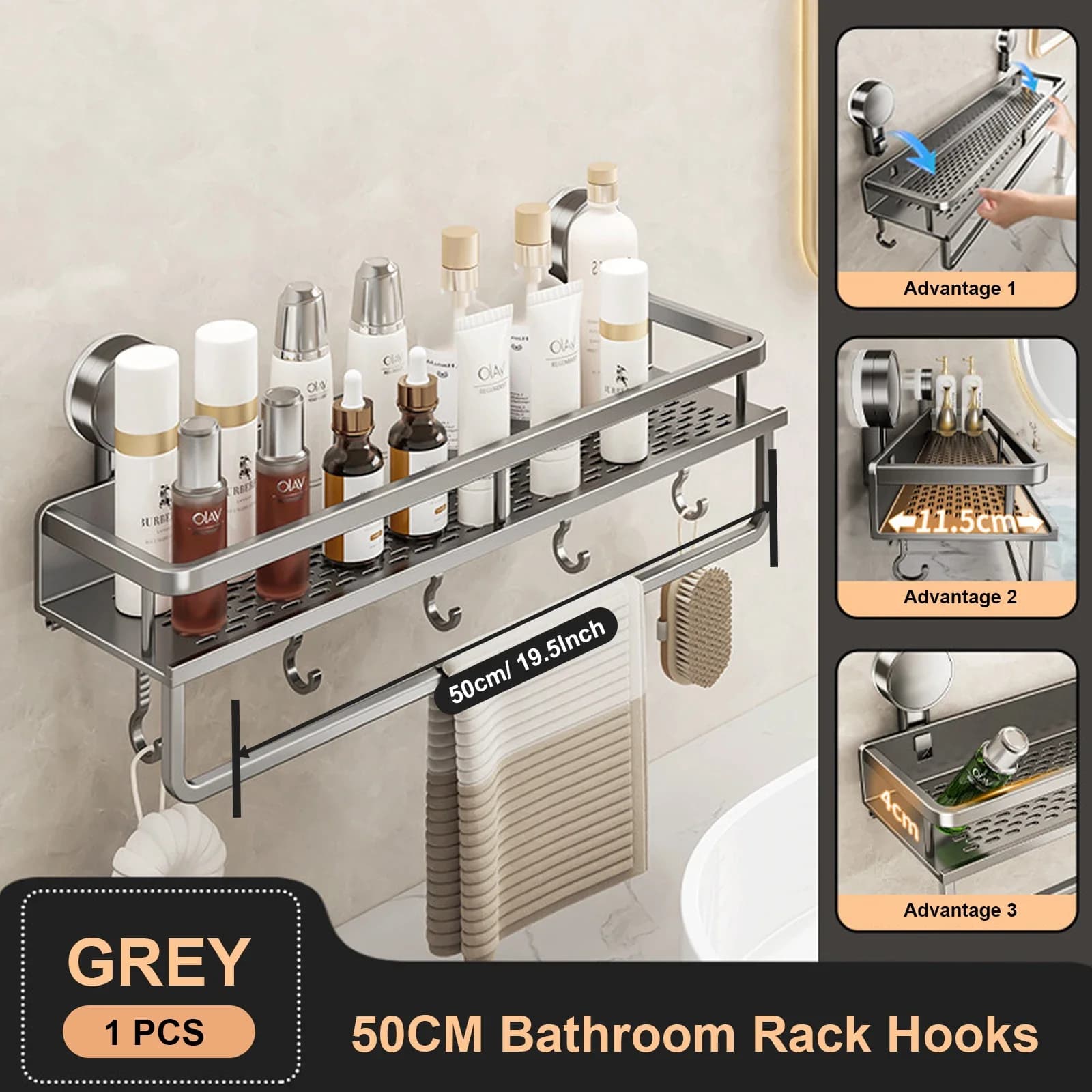 No-Drill Bathroom Suction Cup Shelf Storage Rack Wall Hanging — image 8