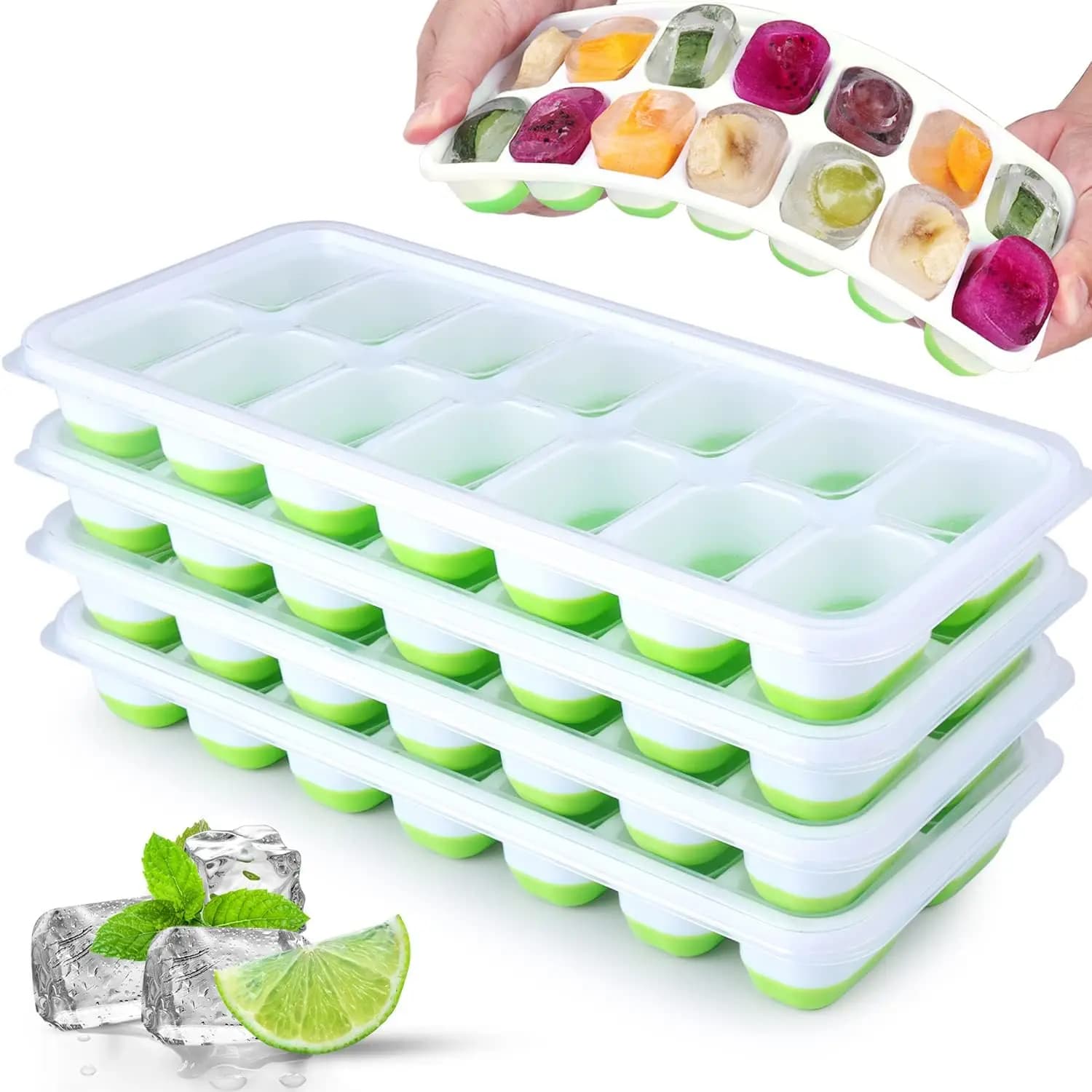 Ice Cube Tray Silicone Mould with Cover Square 14-Cube Easy Release Bar Moulds — image 7