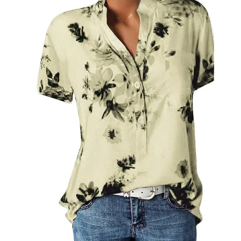 Women's Casual V-Neck Short Sleeve Blouse Shirt Loose Fit Plus Size Printing — image 17