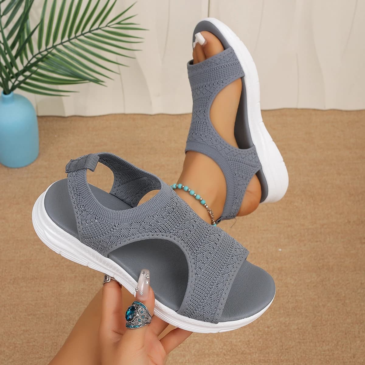 Women's Summer Sandals Mesh Knit Roman Beach Shoes Slip On Comfort — image 6