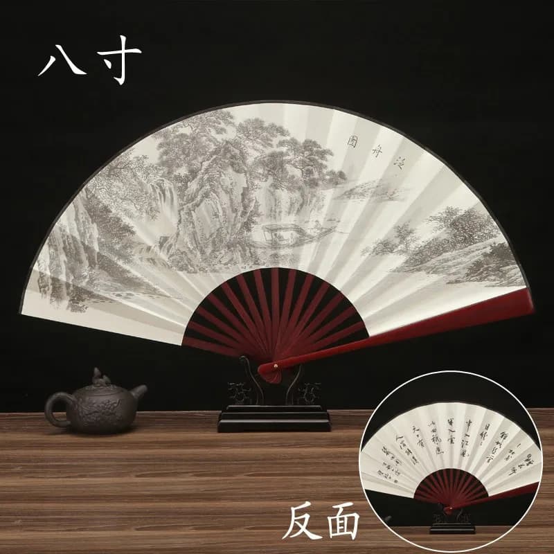 Retro Folding Silk Hand Fan Chinese Style Bamboo Handle Decorative — image 12