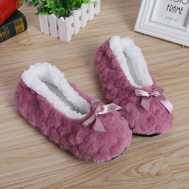 Women's Fluffy Slippers Winter Warm Plush Fur with Bow Non-Slip Indoor House Grip Sole — image 10
