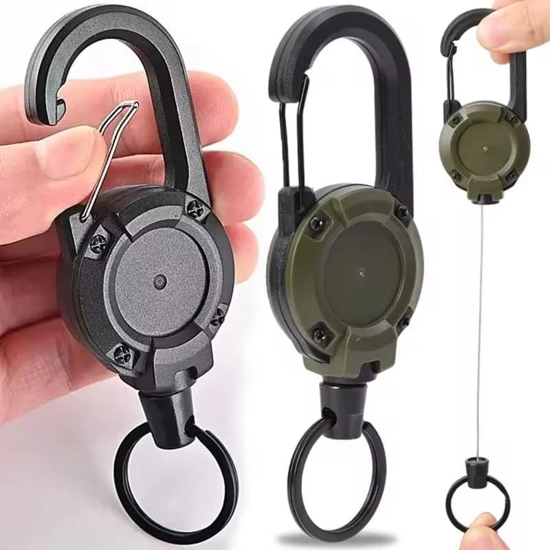 Retractable Heavy Duty Pull Reel Carabiner Steel Wire Rope Key Ring New Strong U — image 2