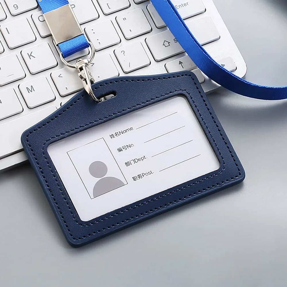 Leather ID Card Holder With Neck Lanyard Badge Work New High Quality Genuine New — image 15