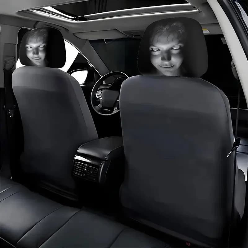 Car Headrest Covers Halloween Horror Face Print Universal Elastic 2 Pcs UK — image 3