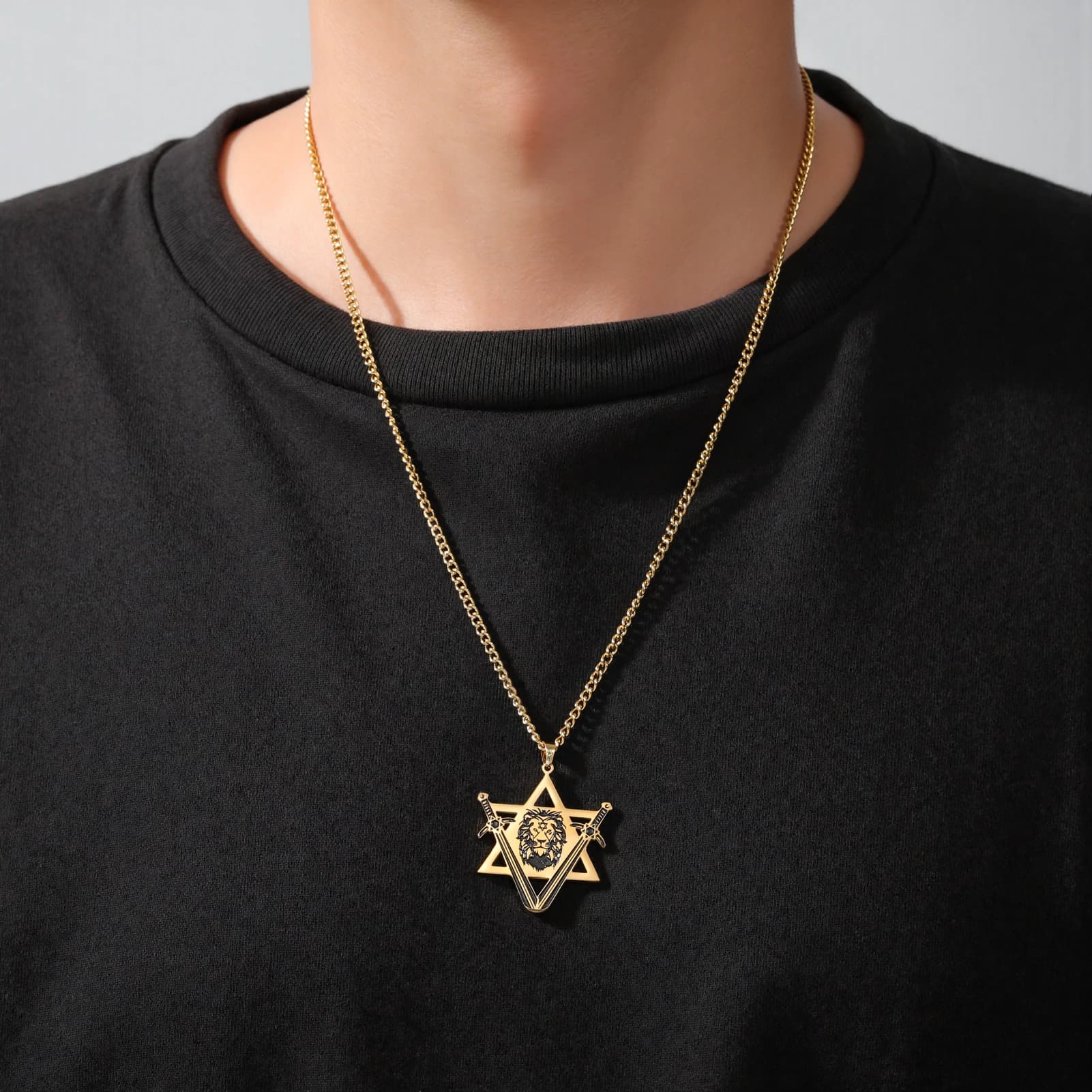 Punk Star of David Lion Head Pendant Necklace Stainless Steel for Women — image 2