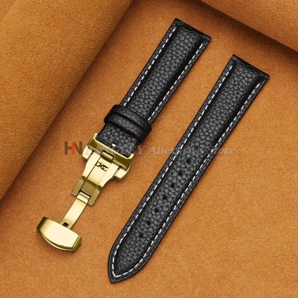 Calfskin Watch Band Leather Strap Butterfly Buckle 12-24mm New Litchi Grain New — image 17