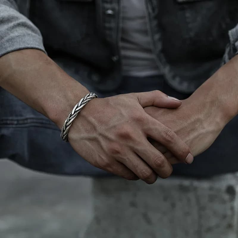 925 Sterling Silver Twisted Woven Bracelet Bangle Handmade New Hot korean man UK — image 6