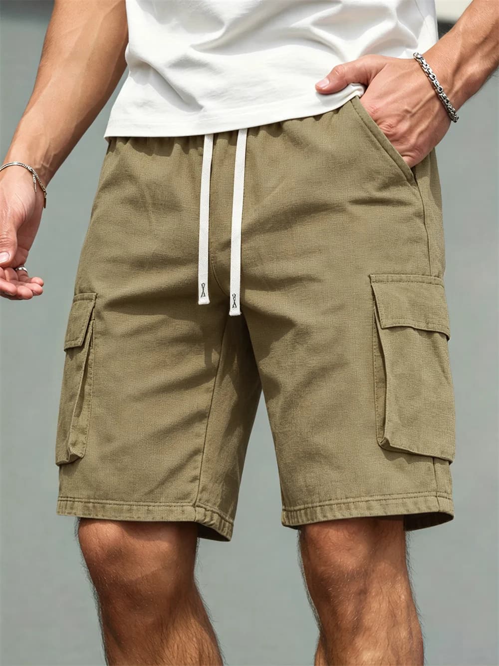 Men's Linen Straight Leg Pants Casual Loose Fit Drawstring Work Trousers — image 8