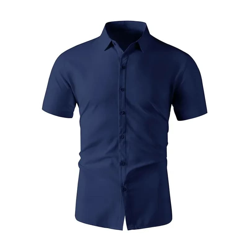 Men's Business Casual Short Sleeve Shirt Summer No-Iron Versatile Solid Colour — image 4