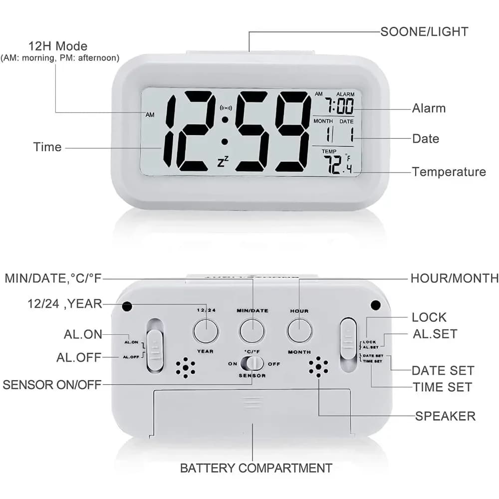 LED Digital Alarm Clock Backlight Snooze Calendar Desktop Table Electronic — image 4
