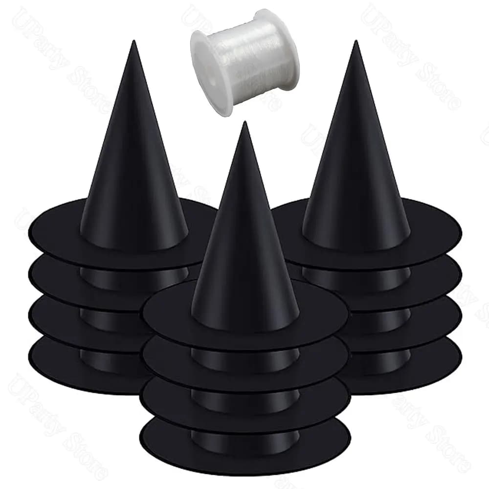 12 Pcs Halloween Black Witch Hats with Rope Hanging Wizard Hats Bulk UK — image 8