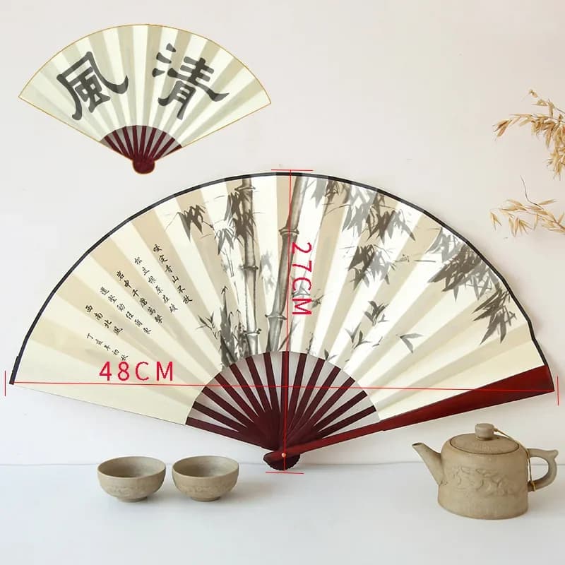 Retro Folding Silk Hand Fan Chinese Style Bamboo Handle Decorative — image 2
