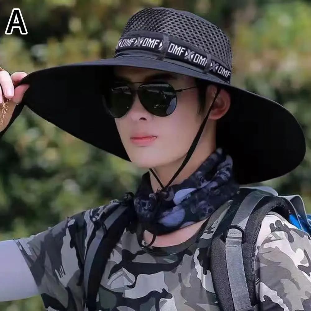 Wide Brim Sun Hat 15cm UV Protection Fishing Hat Mesh Summer Cap Men Women — image 12