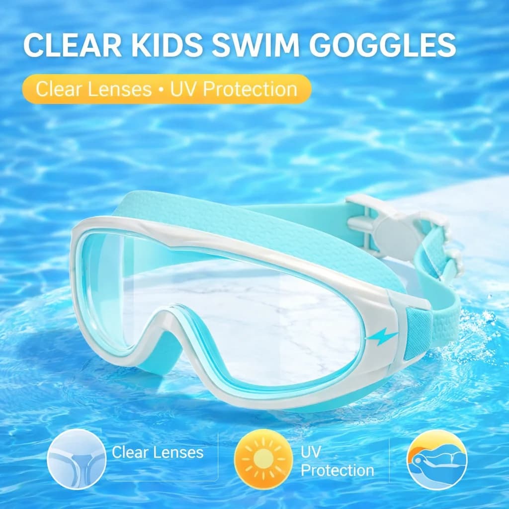 Kids Swimming Goggles Anti-Fog Wide View Big Frame for Boys Girls Ages 3-15 — image 7