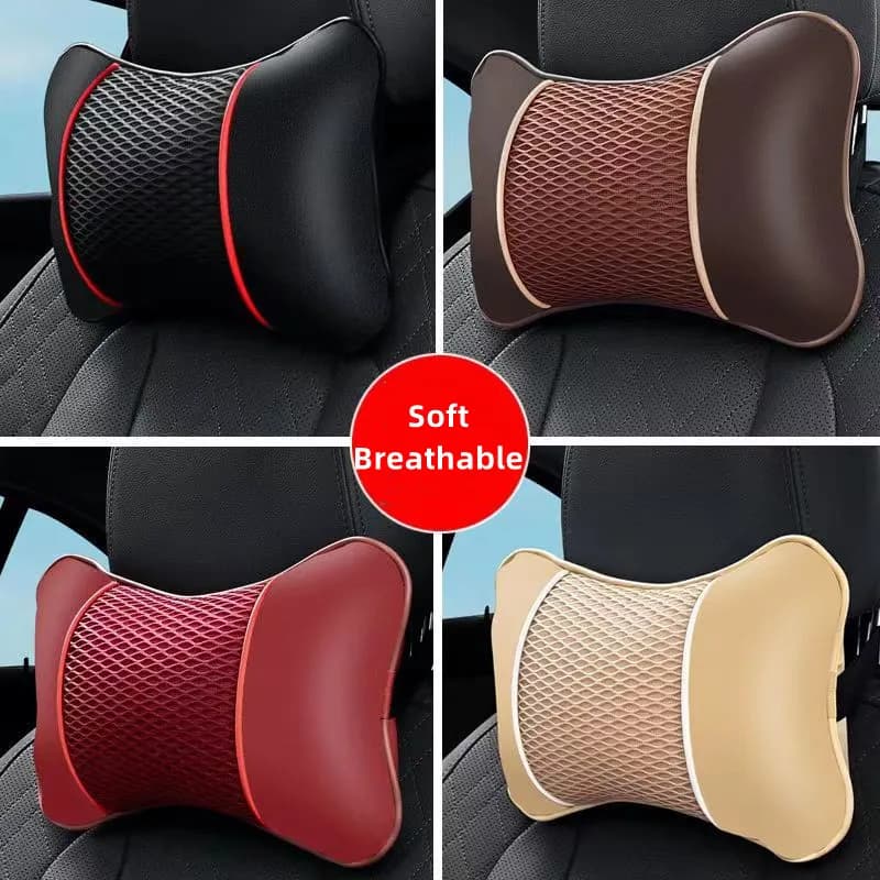 Car Seat Headrest Neck Pillow Memory Foam PU Leather Support Cushion New Double — image 2