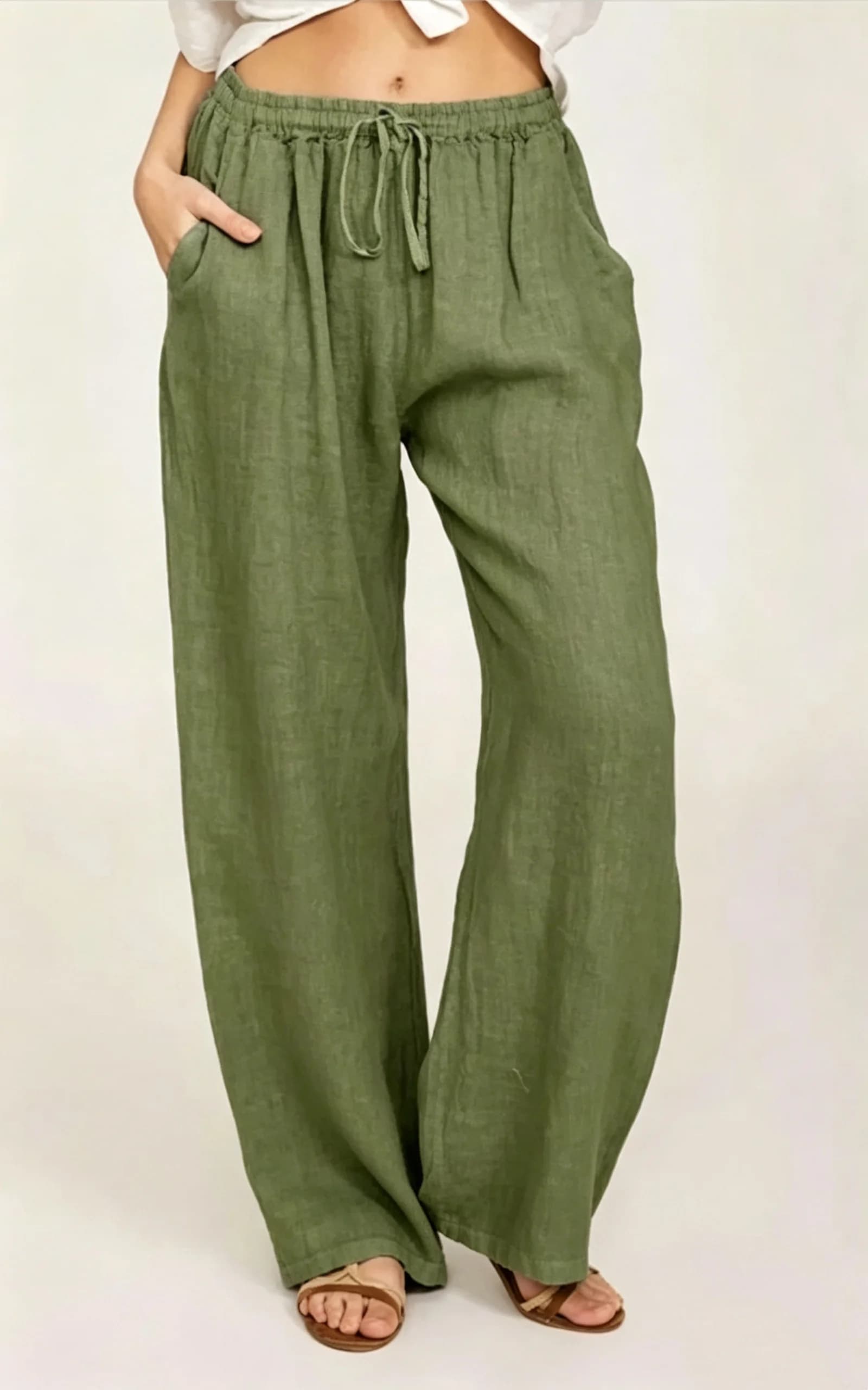 Women Cotton Linen Pants High Waist Wide-Leg Trousers Casual Summer Hemp — image 3