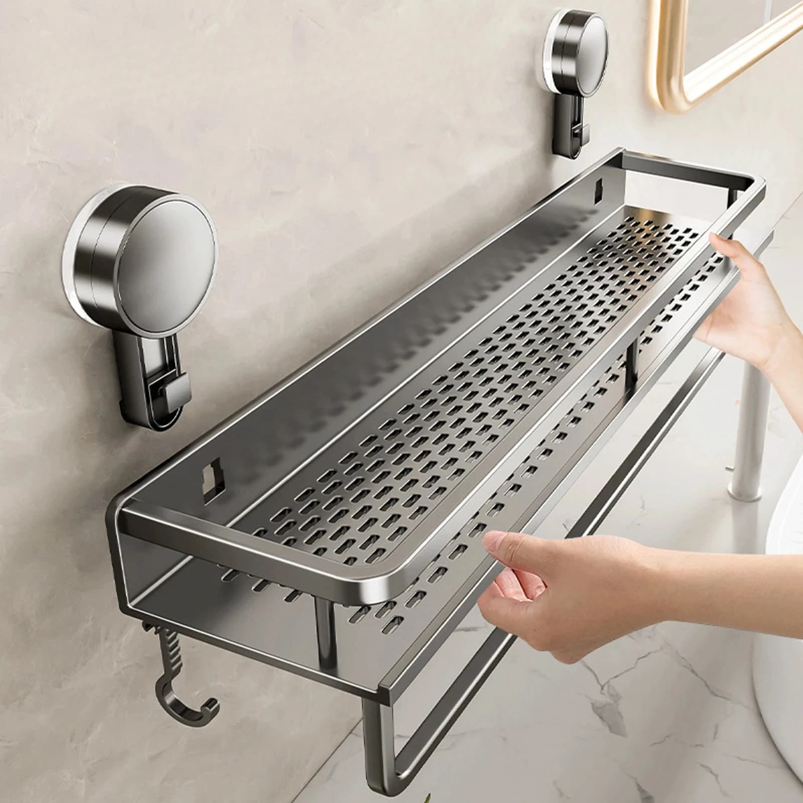No-Drill Bathroom Suction Cup Shelf Storage Rack Wall Hanging