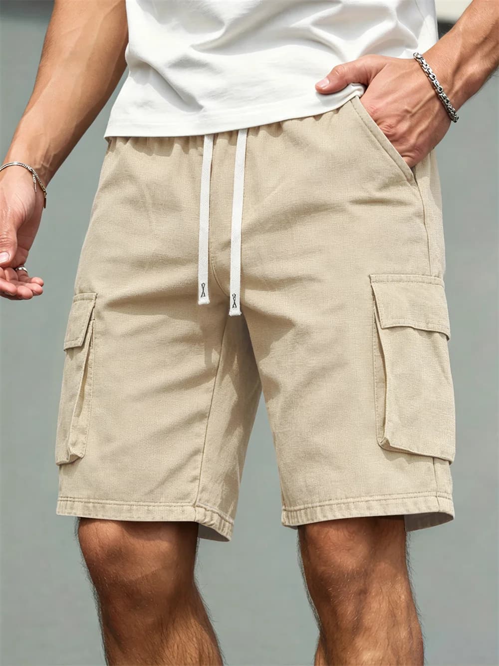 Men's Linen Straight Leg Pants Casual Loose Fit Drawstring Work Trousers — image 10