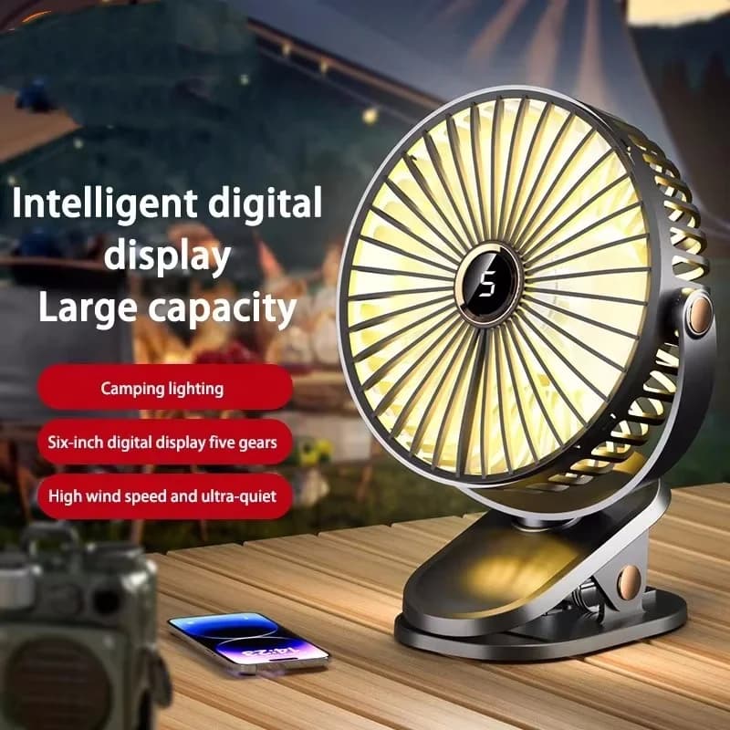 Rechargeable Clip-On Fan 8000mAh 5 Speed LED Light Portable Quiet Desktop UK — image 10