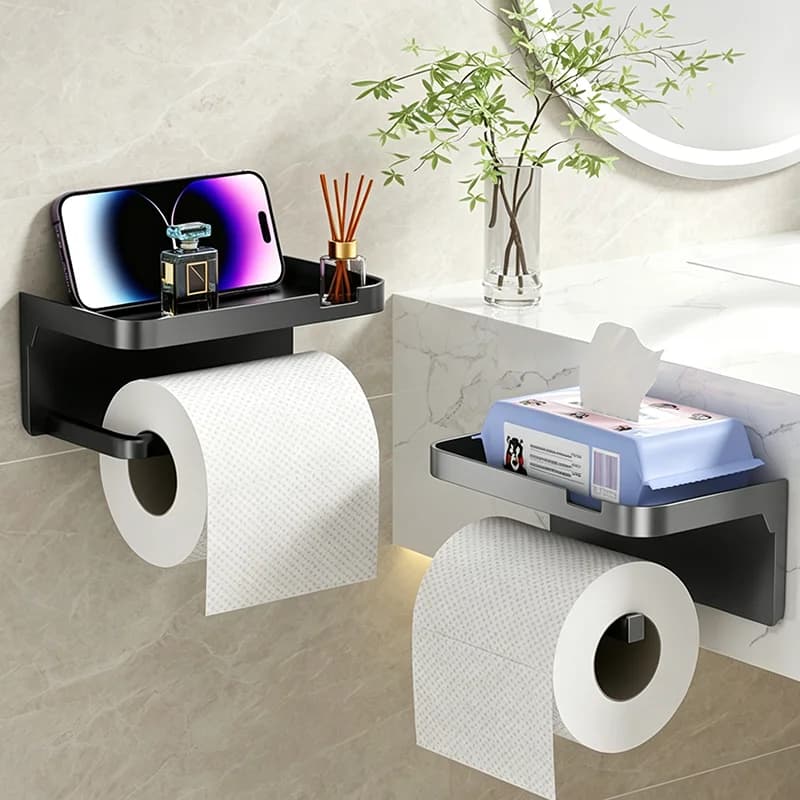 Wall Mounted Toilet Paper Holder No Drill Bathroom Shelf Tissue Dispenser UK — image 2
