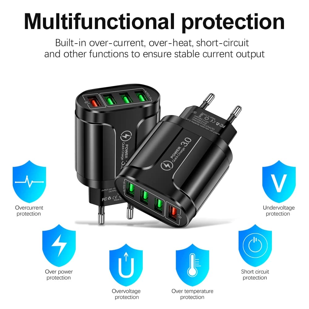 4 Port USB Fast Charger Quick Charge 3.0 48W Wall Adapter for Mobile Phones — image 4