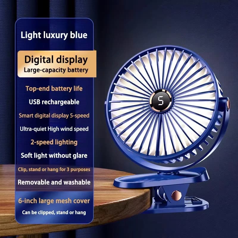 Rechargeable Clip-On Fan 8000mAh 5 Speed LED Light Portable Quiet Desktop UK — image 8